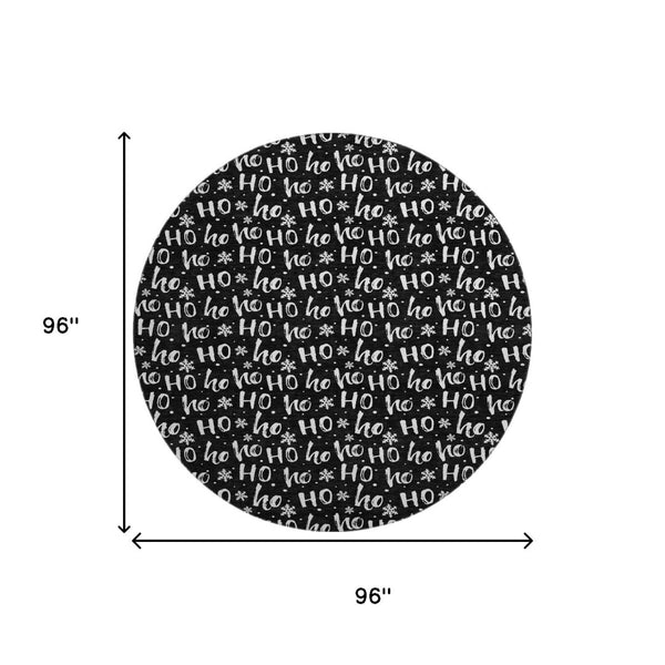 HomeRoots 8' Black and Ivory Abstract Geometric Round Rug – Washable, Durable, UV-Protected for Modern Living 701789