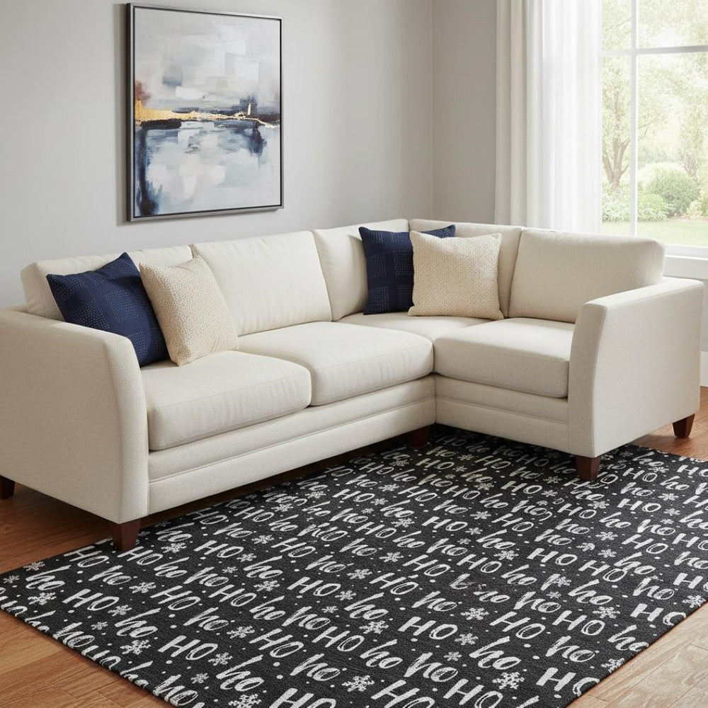 HomeRoots 8' X 10' Black and Ivory Abstract Geometric Area Rug - Washable, UV-Protected, Durable Design for Homes 701790