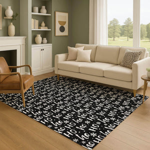 HomeRoots 9' X 12' Black And Ivory Abstract Geometric Area Rug - Washable, UV Protected, Durable & Stylish! 701791
