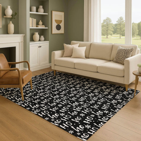 HomeRoots 9' X 12' Black And Ivory Abstract Geometric Area Rug - Washable, UV Protected, Durable & Stylish! 701791