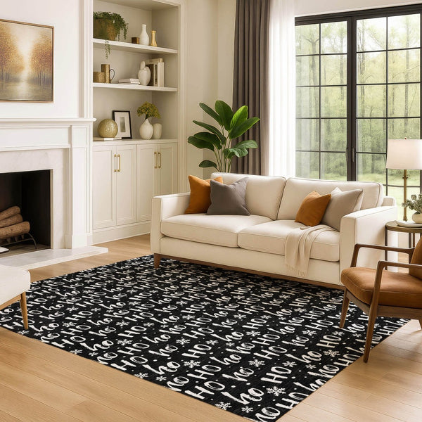 HomeRoots 9' X 12' Black And Ivory Abstract Geometric Area Rug - Washable, UV Protected, Durable & Stylish! 701791