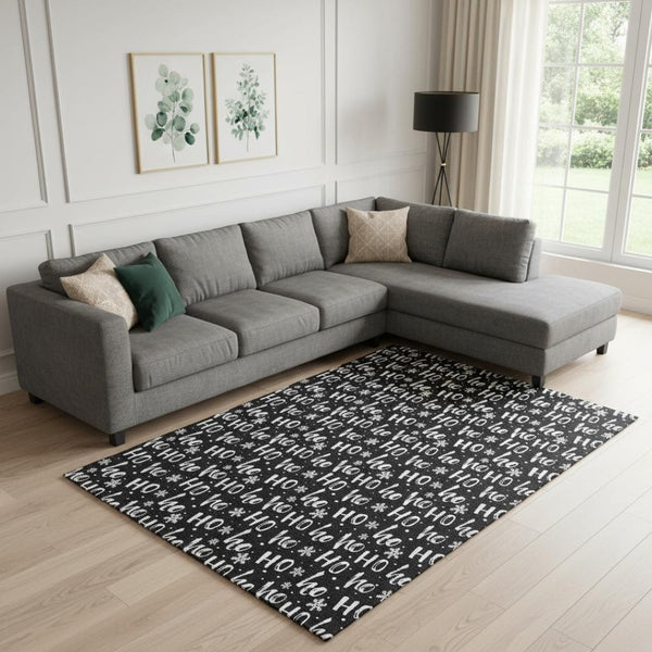 HomeRoots 10' X 14' Modern Black and Ivory Geometric Area Rug - Washable, UV-Protected, Perfect for Families! 701792