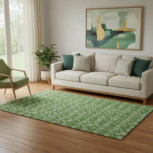 HomeRoots 5' Abstract Geometric Green & Ivory Washable Area Rug - Durable, UV-Protected, Stylish & Easy Care! 701794