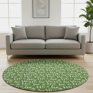 HomeRoots 8' Green And Ivory Abstract Geometric Washable Round Rug - Durable, UV-Protected & Stain-Resistant! 701795
