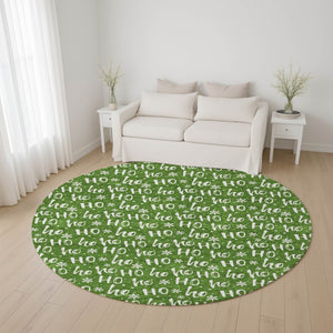 HomeRoots 8' Green And Ivory Abstract Geometric Washable Round Rug - Durable, UV-Protected & Stain-Resistant! 701795