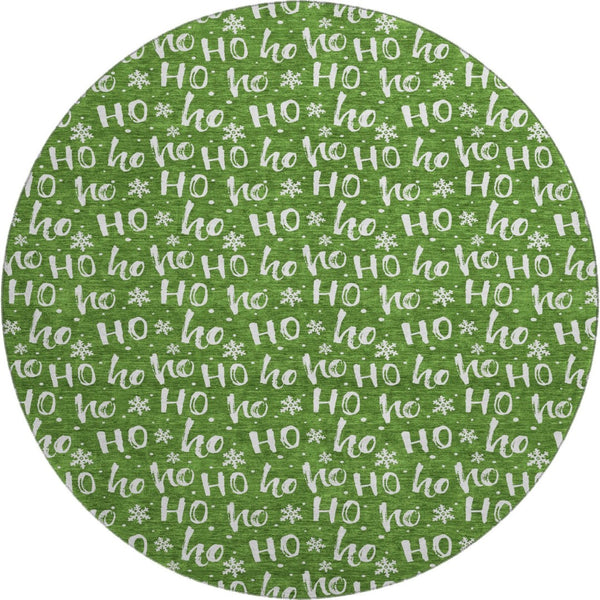 HomeRoots 8' Green And Ivory Abstract Geometric Washable Round Rug - Durable, UV-Protected & Stain-Resistant! 701795