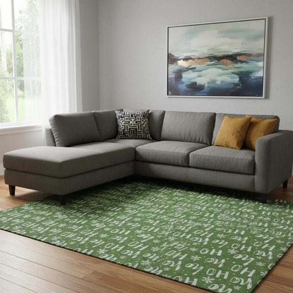 HomeRoots 8' X 10' Abstract Geometric Area Rug in Green & Ivory - Washable, UV-Protected, Durable Design for Homes 701796