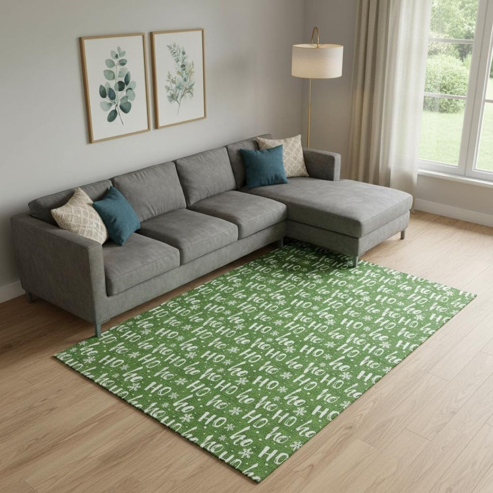 HomeRoots 9' X 12' Modern Green & Ivory Abstract Washable Area Rug with UV Protection for Busy Homes 701797