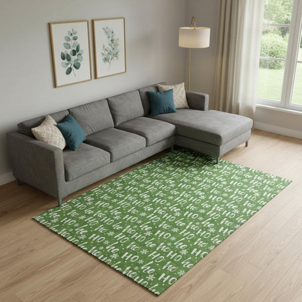 HomeRoots 9' X 12' Modern Green & Ivory Abstract Washable Area Rug with UV Protection for Busy Homes 701797