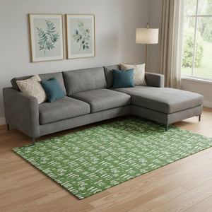 HomeRoots 10' X 14' Green and Ivory Washable Area Rug – Modern Abstract Design with UV Protection for Homes 701798