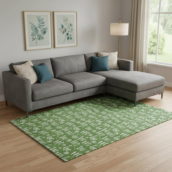 HomeRoots 10' X 14' Green and Ivory Washable Area Rug – Modern Abstract Design with UV Protection for Homes 701798