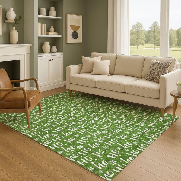 HomeRoots 10' X 14' Green and Ivory Washable Area Rug – Modern Abstract Design with UV Protection for Homes 701798