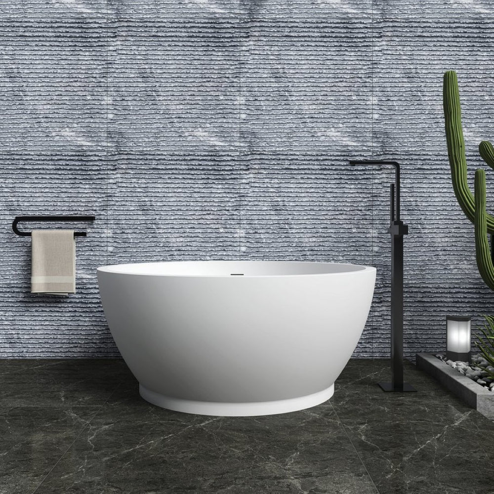 English Elm 52.7 Inch Round Freestanding Solid Surface Soaking Tub Matte White Spa Bath W1613P499301