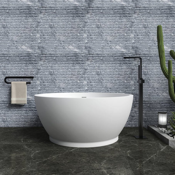 English Elm 52.7 Inch Round Freestanding Solid Surface Soaking Tub Matte White Spa Bath W1613P499301