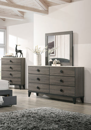 English Elm Modern Chest of Drawers with Faux Marble Top and Black Square Hardware - 4-Drawer Storage Accent Piece Gray,Grey 19 L x 34 W x 65 H B011P395427