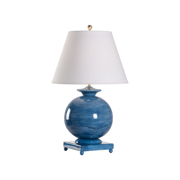 Chelsea House Opus Ceramic Lamp Oceana — Italian Hand-Glazed Blue Acquarello, Sculptural Round Bedside Accent Light 70180