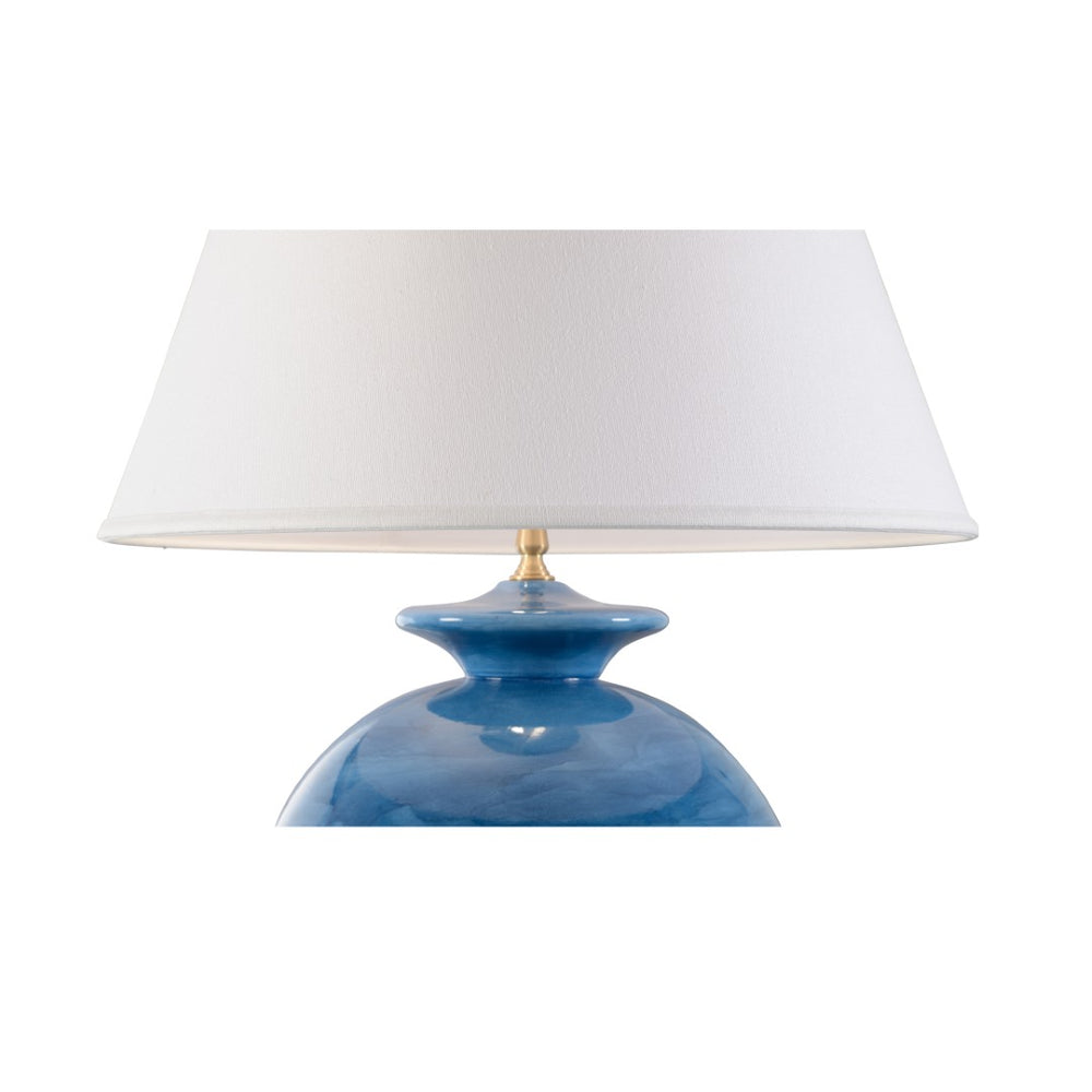 Chelsea House Opus Ceramic Lamp Oceana — Italian Hand-Glazed Blue Acquarello, Sculptural Round Bedside Accent Light 70180