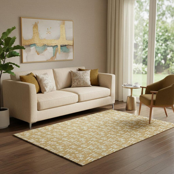 HomeRoots 5' X 8' Gold Ivory Abstract Geometric Area Rug – Washable, UV Protected, Modern Design for Any Room 701800