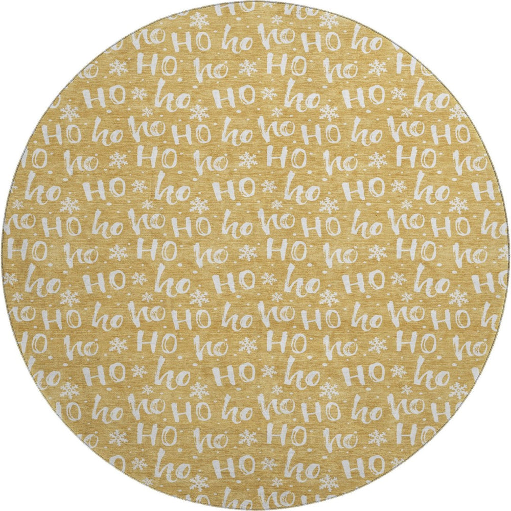 HomeRoots 8' Gold and Ivory Abstract Geometric Round Rug – Washable, UV-Protected, and Perfect for High-Traffic Areas 701801