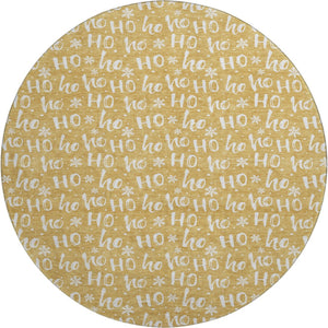 HomeRoots 8' Gold and Ivory Abstract Geometric Round Rug – Washable, UV-Protected, and Perfect for High-Traffic Areas 701801