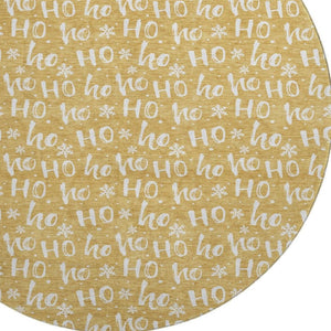 HomeRoots 8' Gold and Ivory Abstract Geometric Round Rug – Washable, UV-Protected, and Perfect for High-Traffic Areas 701801