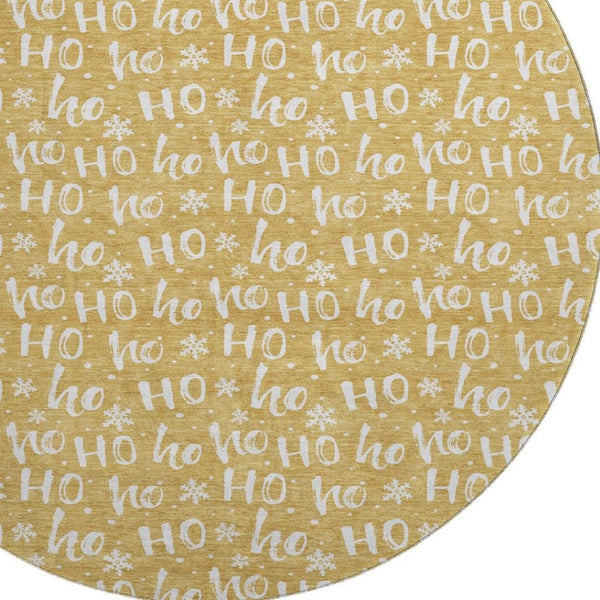 HomeRoots 8' Gold and Ivory Abstract Geometric Round Rug – Washable, UV-Protected, and Perfect for High-Traffic Areas 701801