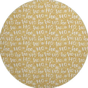 HomeRoots 8' Gold and Ivory Abstract Geometric Round Rug – Washable, UV-Protected, and Perfect for High-Traffic Areas 701801
