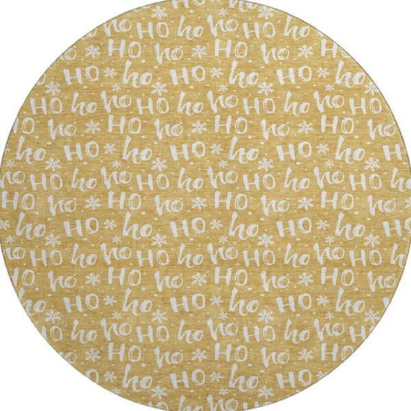 HomeRoots 8' Gold and Ivory Abstract Geometric Round Rug – Washable, UV-Protected, and Perfect for High-Traffic Areas 701801