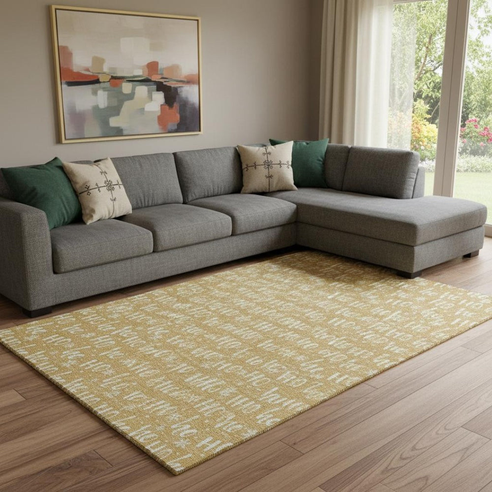 HomeRoots 8' X 10' Gold & Ivory Abstract Geometric Washable Area Rug - Durable, UV Protected & Stylish Design 701802