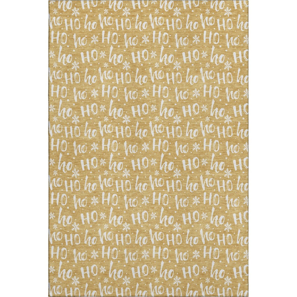 HomeRoots 10' Gold and Ivory Abstract Geometric Area Rug - Washable, UV-Resistant, Durable for Active Homes 701804