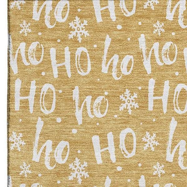 HomeRoots 10' Gold and Ivory Abstract Geometric Area Rug - Washable, UV-Resistant, Durable for Active Homes 701804