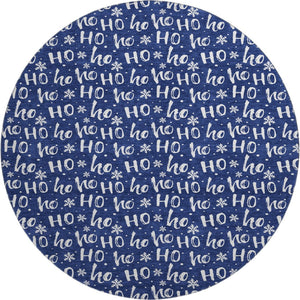 HomeRoots 8' Navy Blue & Ivory Abstract Geometric Round Rug - Washable, UV-Protected, Ideal for High-Traffic Areas 701807