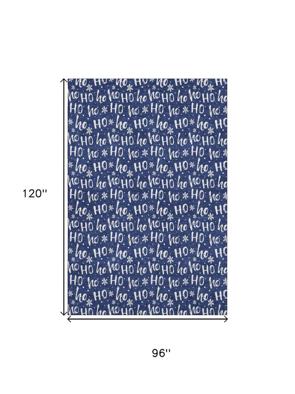 HomeRoots 8' X 10' Navy Blue & Ivory Abstract Geometric Rug - Washable, UV-Protected, Stain-Resistant Design! 701808