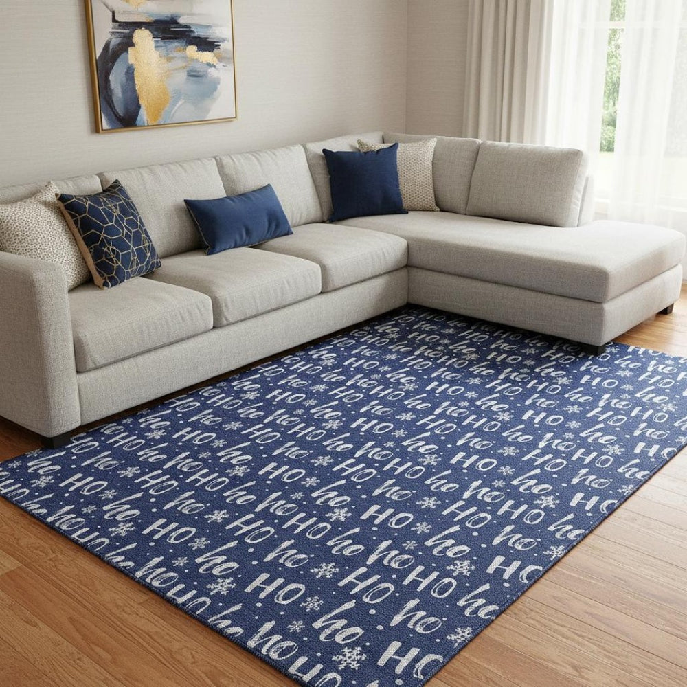 HomeRoots 8' X 10' Navy Blue & Ivory Abstract Geometric Rug - Washable, UV-Protected, Stain-Resistant Design! 701808