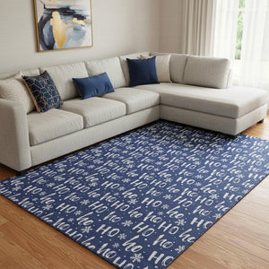 HomeRoots 8' X 10' Navy Blue & Ivory Abstract Geometric Rug - Washable, UV-Protected, Stain-Resistant Design! 701808