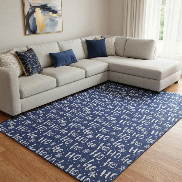 HomeRoots 8' X 10' Navy Blue & Ivory Abstract Geometric Rug - Washable, UV-Protected, Stain-Resistant Design! 701808