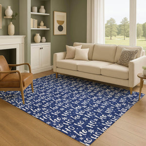 HomeRoots 9' X 12' Navy Blue Abstract Geometric Area Rug - Washable, UV Protected, Durable & Stylish Decor Solution 701809