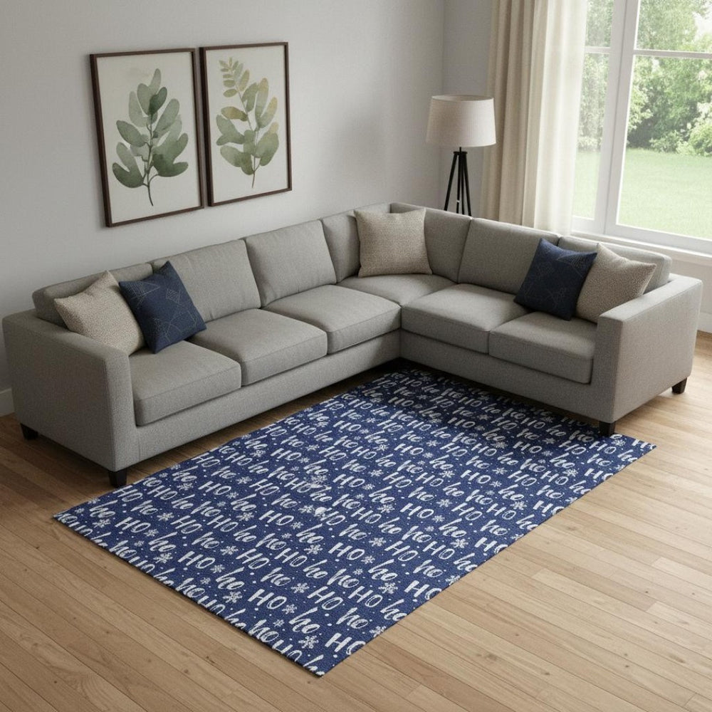 HomeRoots 9' X 12' Navy Blue Abstract Geometric Area Rug - Washable, UV Protected, Durable & Stylish Decor Solution 701809