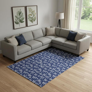 HomeRoots 9' X 12' Navy Blue Abstract Geometric Area Rug - Washable, UV Protected, Durable & Stylish Decor Solution 701809