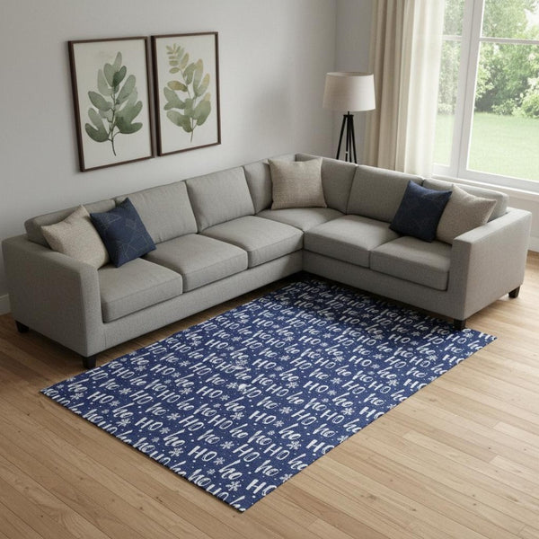 HomeRoots 9' X 12' Navy Blue Abstract Geometric Area Rug - Washable, UV Protected, Durable & Stylish Decor Solution 701809