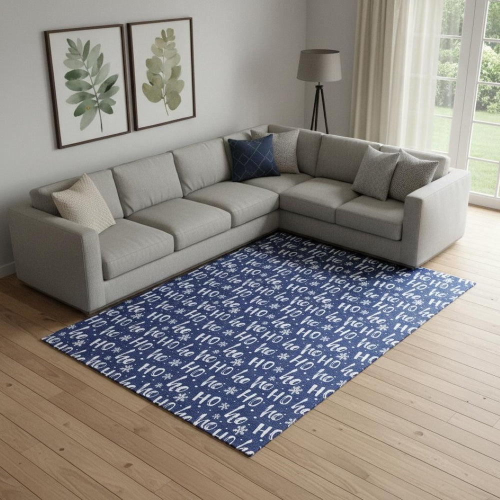 HomeRoots 10' X 14' Navy Blue & Ivory Abstract Geometric Area Rug – Washable, UV-Protected, Durable Design! 701810