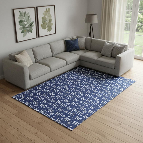 HomeRoots 10' X 14' Navy Blue & Ivory Abstract Geometric Area Rug – Washable, UV-Protected, Durable Design! 701810