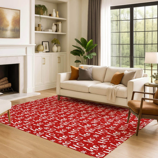 HomeRoots 5' X 8' Red and Ivory Abstract Geometric Area Rug with UV Protection - Durable, Stain Resistant Design! 701812