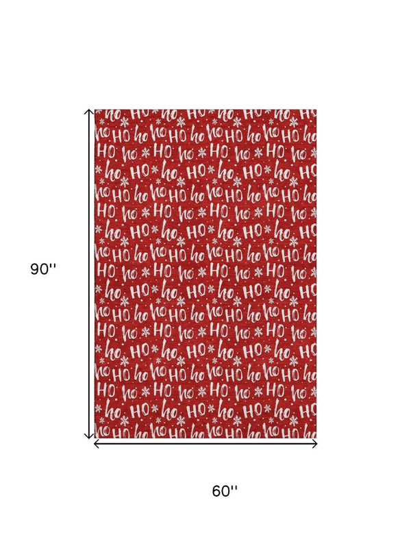 HomeRoots 5' X 8' Red and Ivory Abstract Geometric Area Rug with UV Protection - Durable, Stain Resistant Design! 701812