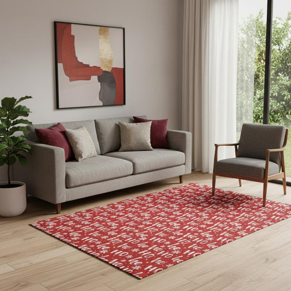 HomeRoots 5' X 8' Red and Ivory Abstract Geometric Area Rug with UV Protection - Durable, Stain Resistant Design! 701812