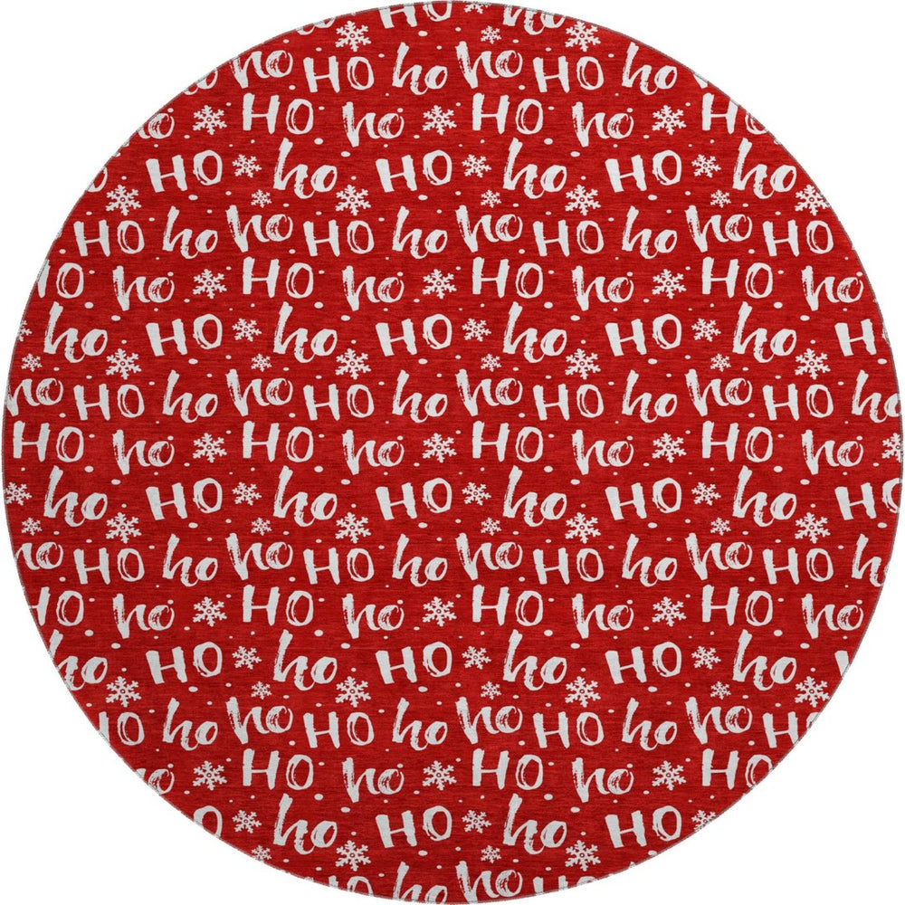 HomeRoots 8' Red and Ivory Abstract Geometric Round Rug - Washable, UV-Protected, Perfect for Busy Homes! 701813