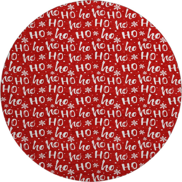 HomeRoots 8' Red and Ivory Abstract Geometric Round Rug - Washable, UV-Protected, Perfect for Busy Homes! 701813