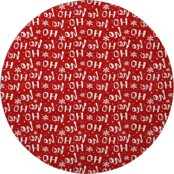 HomeRoots 8' Red and Ivory Abstract Geometric Round Rug - Washable, UV-Protected, Perfect for Busy Homes! 701813