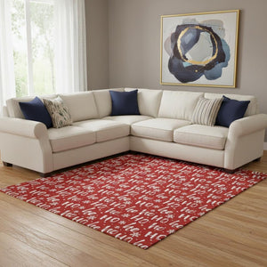 HomeRoots 8' X 10' Bold Red and Ivory Abstract Geometric Washable Area Rug – Durable, UV Protected, Stylish! 701814