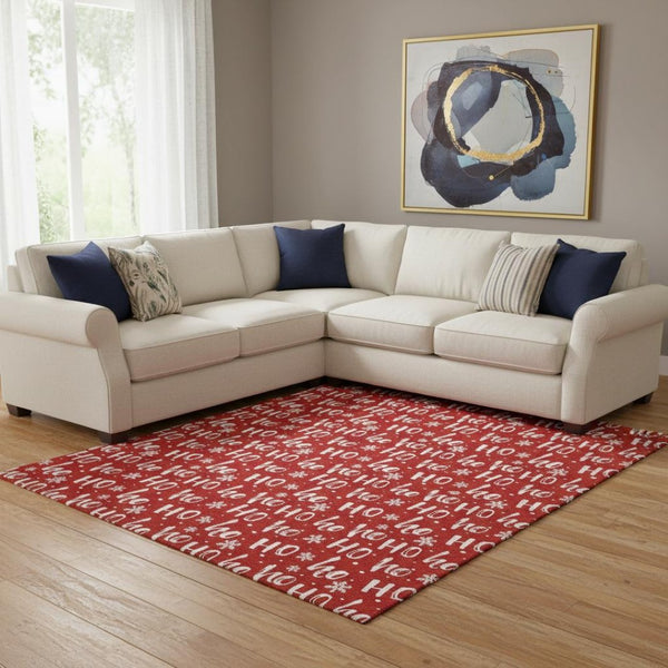 HomeRoots 8' X 10' Bold Red and Ivory Abstract Geometric Washable Area Rug – Durable, UV Protected, Stylish! 701814